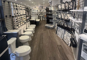 Showroom INterior view of the Kitchen & bath Showplace at Moore Supply Co. Clute, Texas